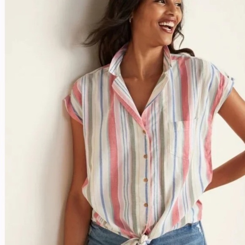 Old Navy striped tie-front button-down
